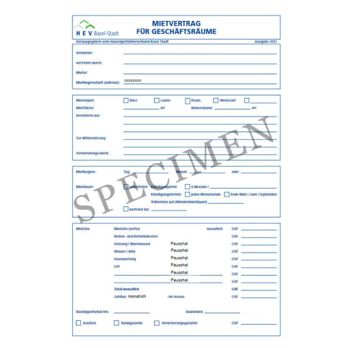 Mietvertrag für Geschäftsräume (Kanton Basel-Stadt) online