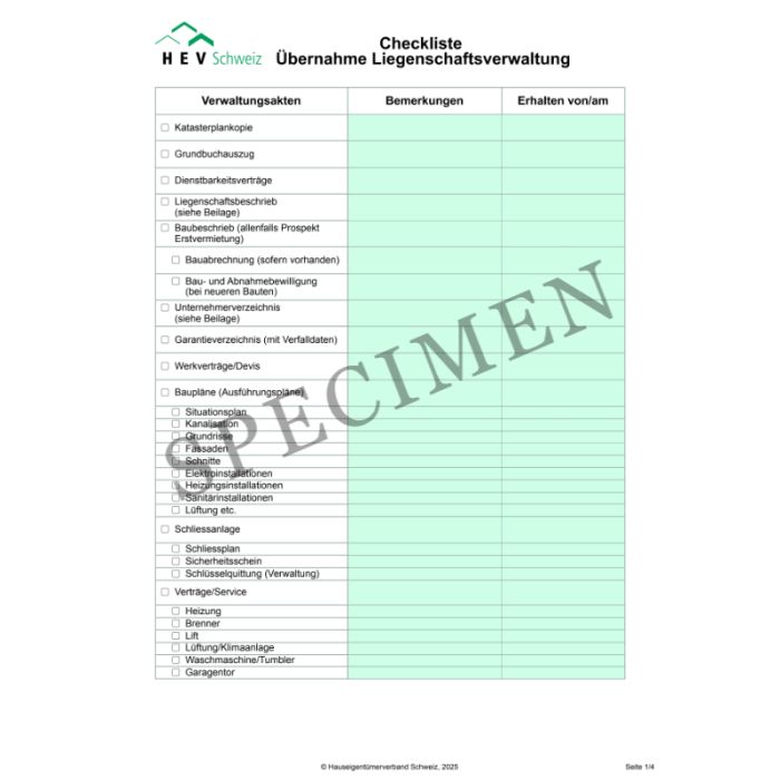 Checkliste Übernahme Liegenschaftsverwaltung