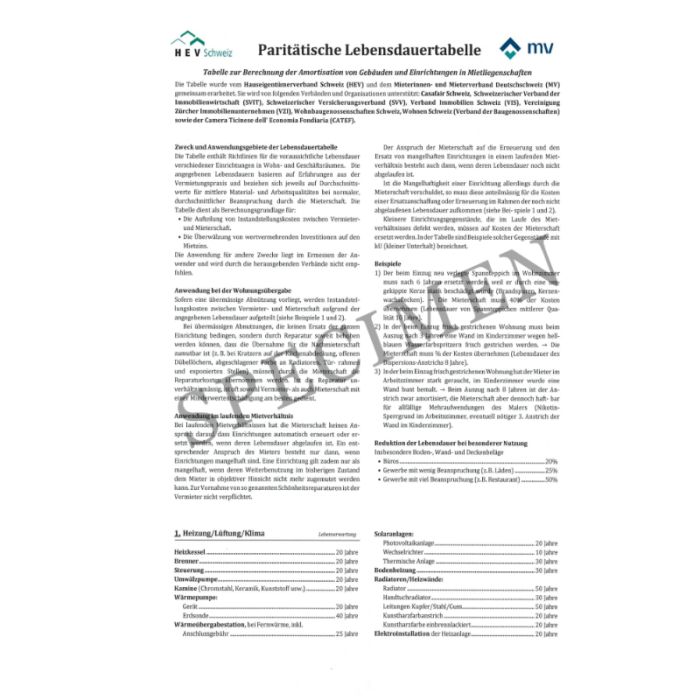 Paritätische Lebensdauertabelle  