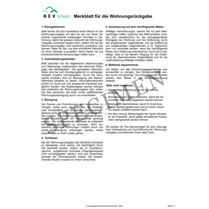 Merkblatt für die Wohnungsrückgabe