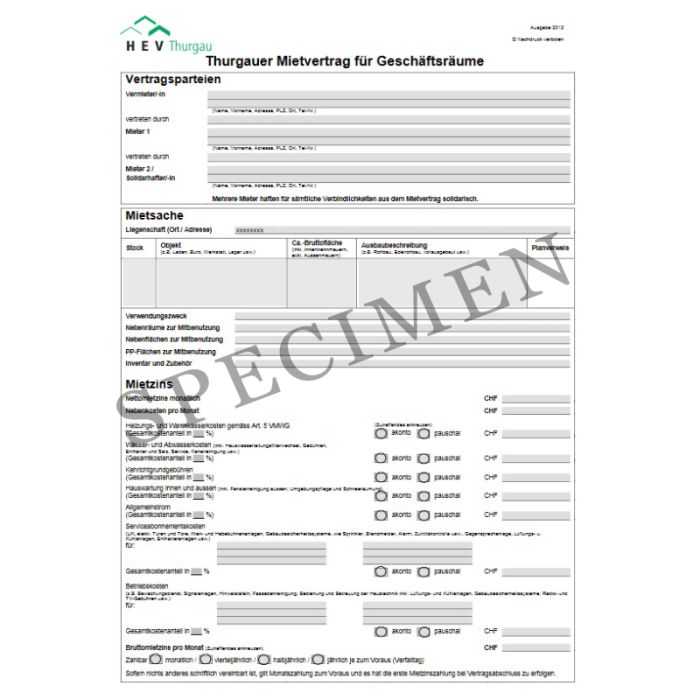 Mietvertrag für Geschäftsräume (Kanton Thurgau) online