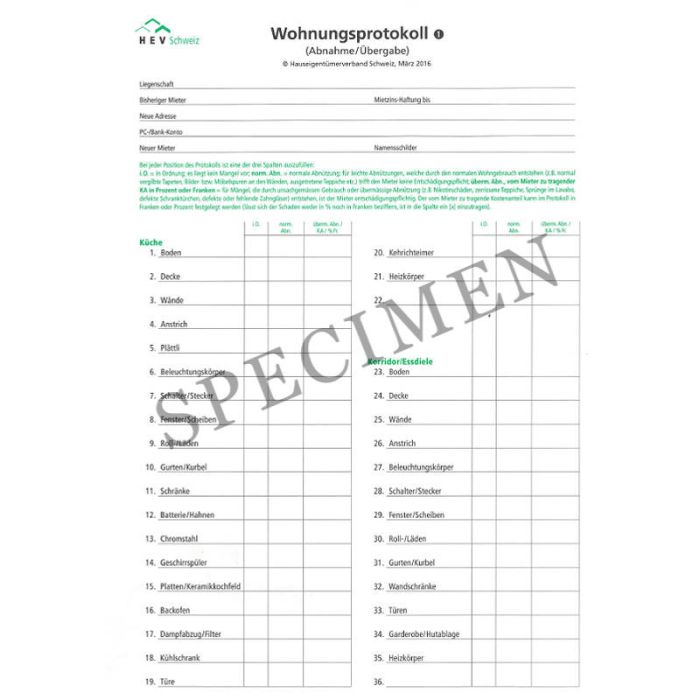 Wohnungsprotokoll Abnahme / Übergabe bis 5 Zimmer (5-Seitig) 