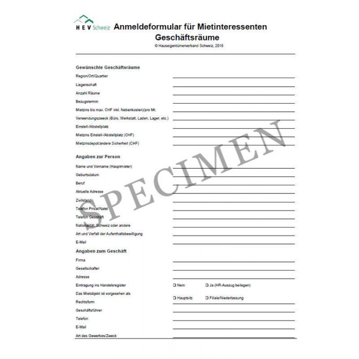 Anmeldeformular für Mietinteressenten Geschäftsräume