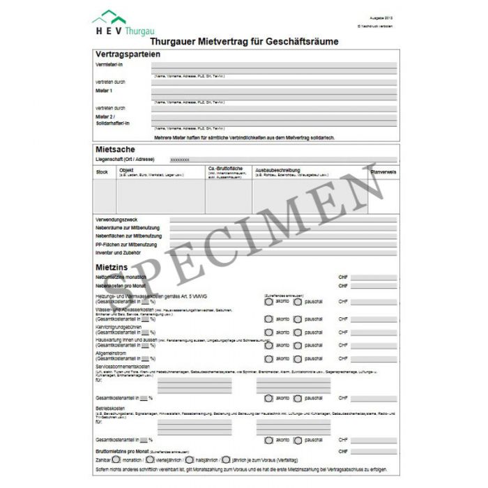 Mietvertrag für Geschäftsräume (Kanton Thurgau)