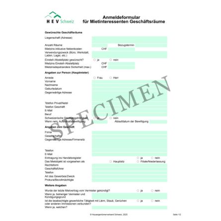 Anmeldeformular für Mietinteressenten von Geschäftsräumen
