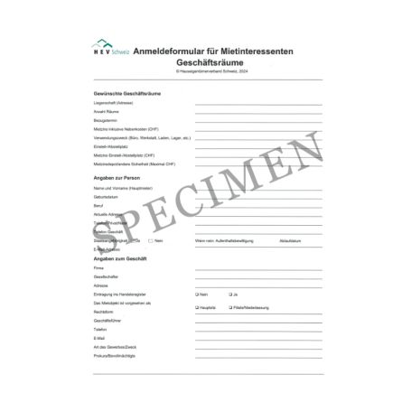 Anmeldeformular für Mietinteressenten von Geschäftsräumen