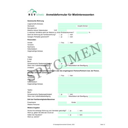 Anmeldeformular für Mietinteressenten 