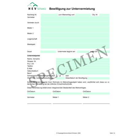 Bewilligung zur Untervermietung