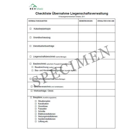 Checkliste für die Übernahme der Liegenschaftsverwaltung