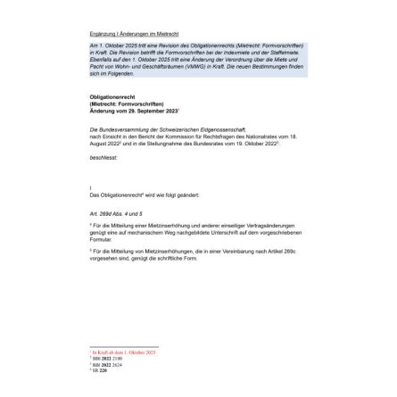 Merkblatt Ergänzung/Änderungen im Mietrecht ab 1.10.25