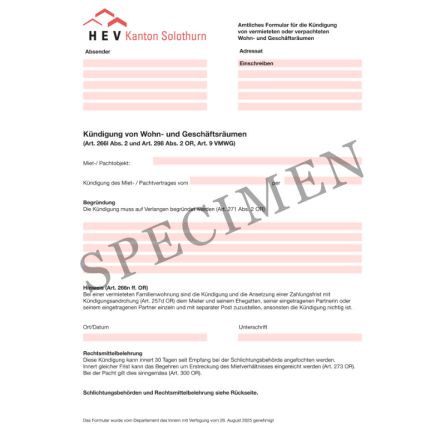 Amtl. Form. Kündigung von Wohn.- u. Geschäftsräumen (Nur gültig Kt. SO)