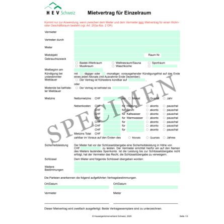 Mietvertrag für Einzelraum