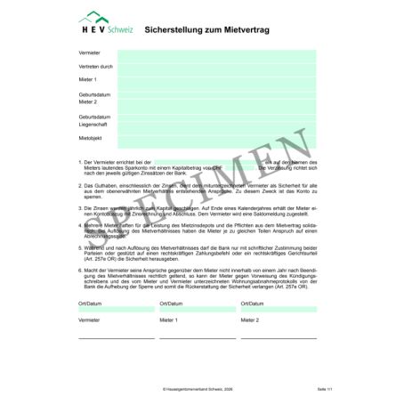 Sicherstellung zum Mietvertrag