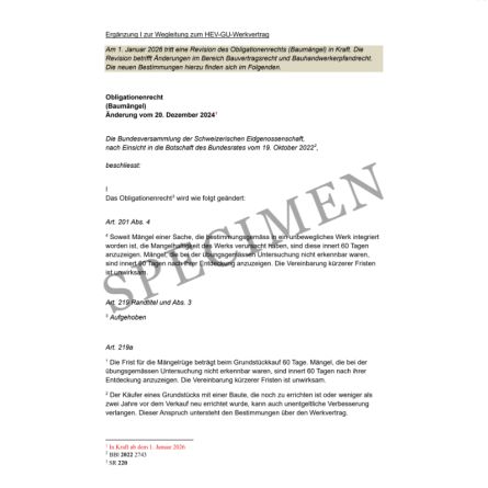 Ergänzung I zur Wegleitung zum HEV-GU-Werkvertrag