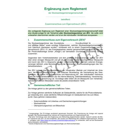 Reglementsergänzung für den Zusammenschluss zum Eigenverbrauch (ZEV) für alle Eigentümer  (basierend auf Word Datei) bearbeitbar (Download)