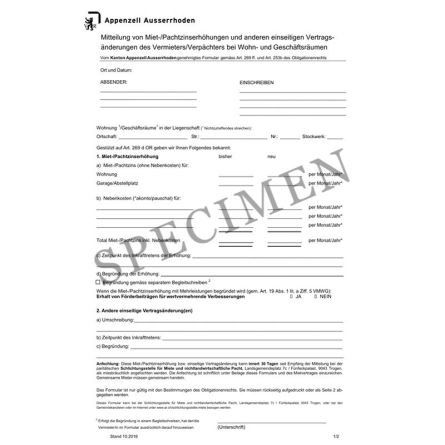 Amtliches Formular zur Mitteilung einer Mietzinsänderung und anderen einseitigen Vertragsänderungen (Kanton Appenzell-Ausserrhoden)