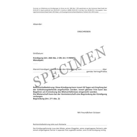 Amtliches Formular für die Kündigung eines Mietobjekt (Kanton Basel-Stadt)