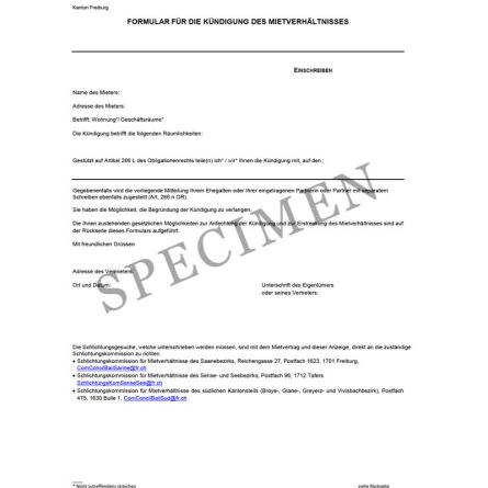 Amtliches Formular für die Kündigung des Mietverhältnisses (Kanton Freiburg)