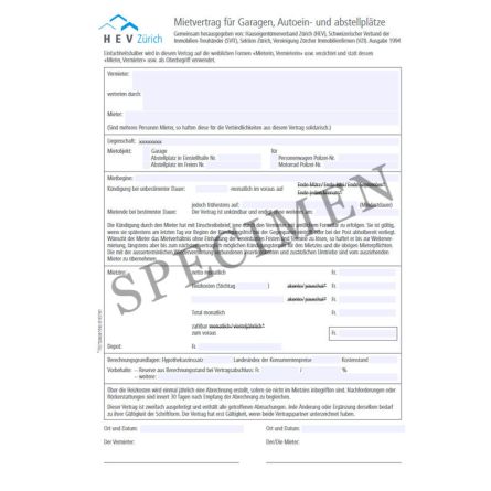 Mietvertrag für Garagen, Autoeinstell- und Abstellplätze (Kanton Zürich) online