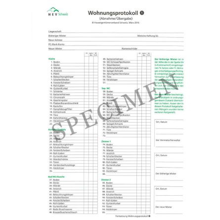 Wohnungsprotokoll Abnahme /Übergabe bis 5 Zimmer (2-seitig)